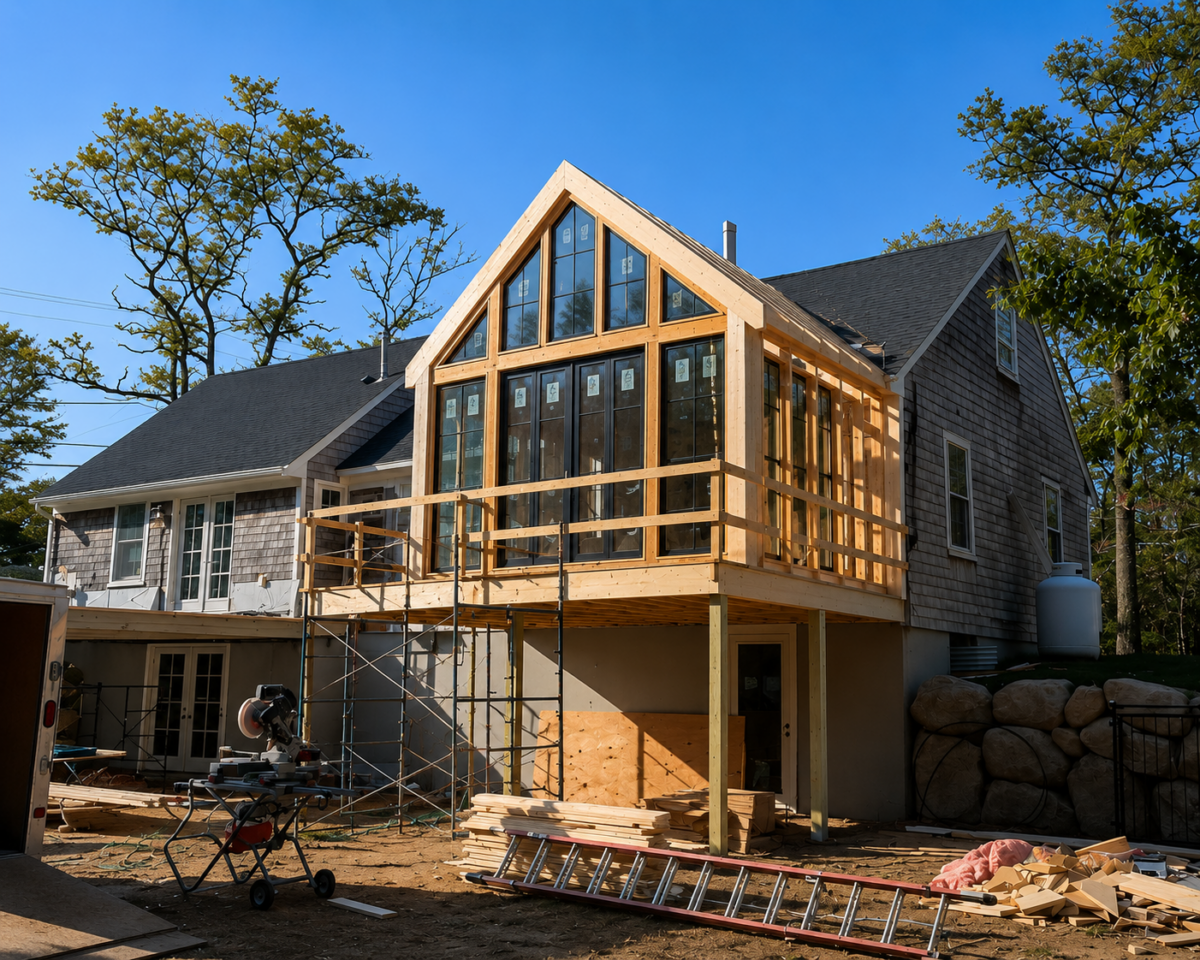 Home addition construction progress in Cape Cod MA by Ocazo Construction